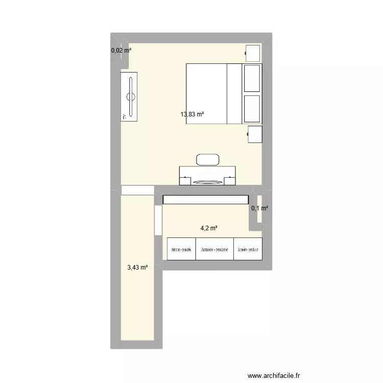 chambre et dressing lea. Plan de 5  et 22 m²