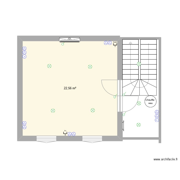 étage. Plan de 1 pièce et 23 m2