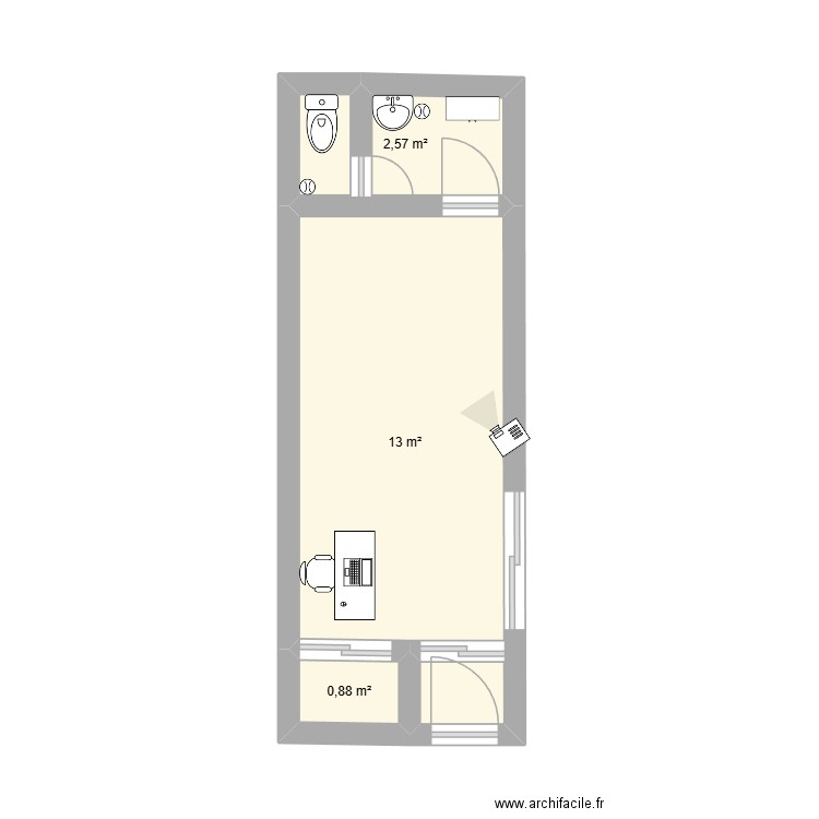 réaménagement salle de code. Plan de 3 pièces et 16 m2
