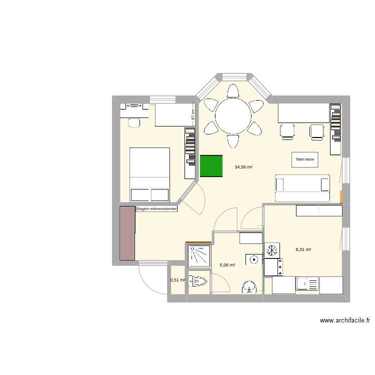 Haie Vignée 3. Plan de 4 pièces et 48 m2