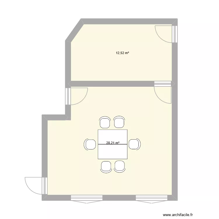 Salle Pellegrin table 6 personnes. Plan de 2  et 41 m²