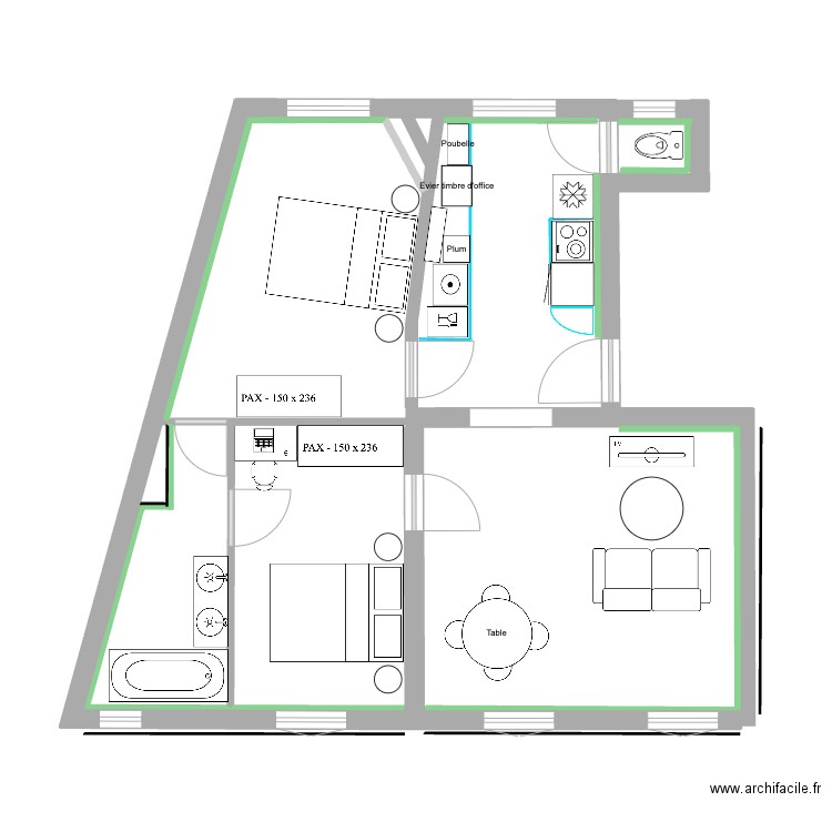 Versailles. Plan de 3 pièces et 26 m2
