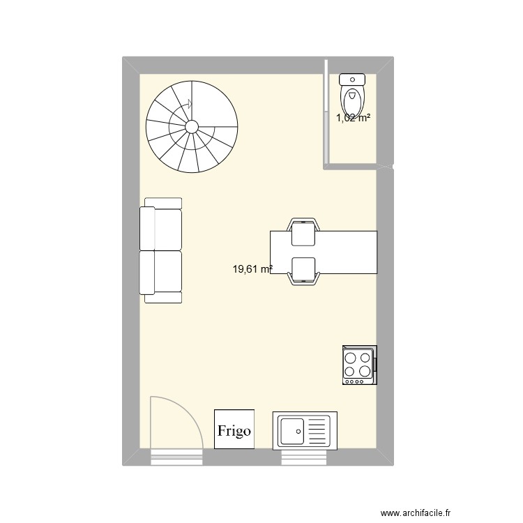 souchon. Plan de 2 pièces et 21 m2
