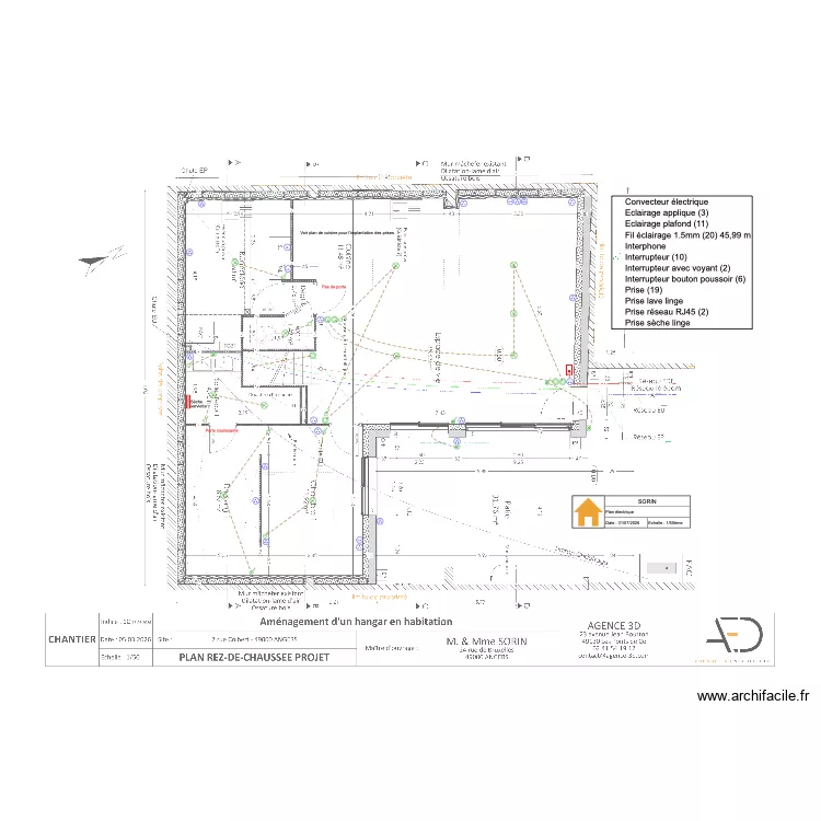 Plan &eacute;lectrique Sorin RDC. Plan de 
