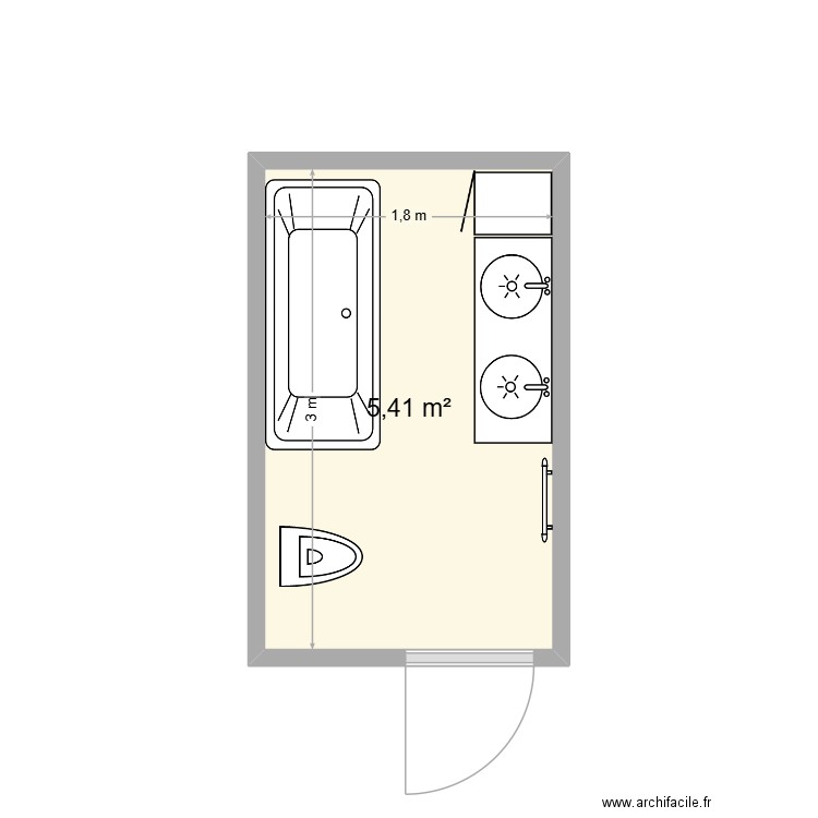 salle de bains CLAIX. Plan de 1 pièce et 5 m2