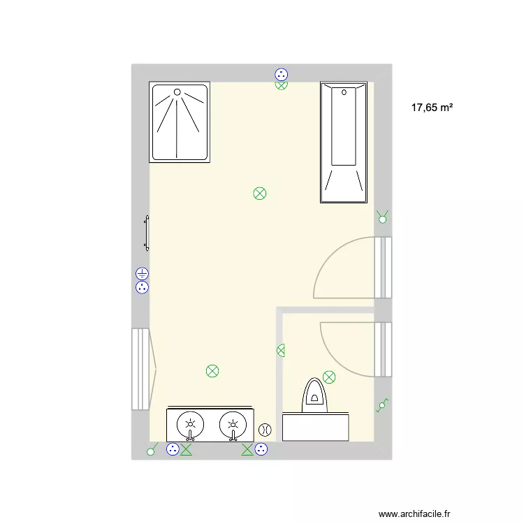 salle de bain du RDC. Plan de 1 et 18 m² salle de bain du RDC. Plan de 1 et 18 m²