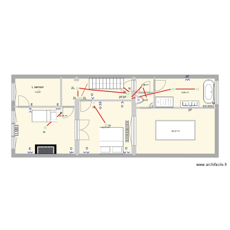 ADN Belg Onafh Ln 19, Verdiep 1. Plan de 7 pièces et 81 m2