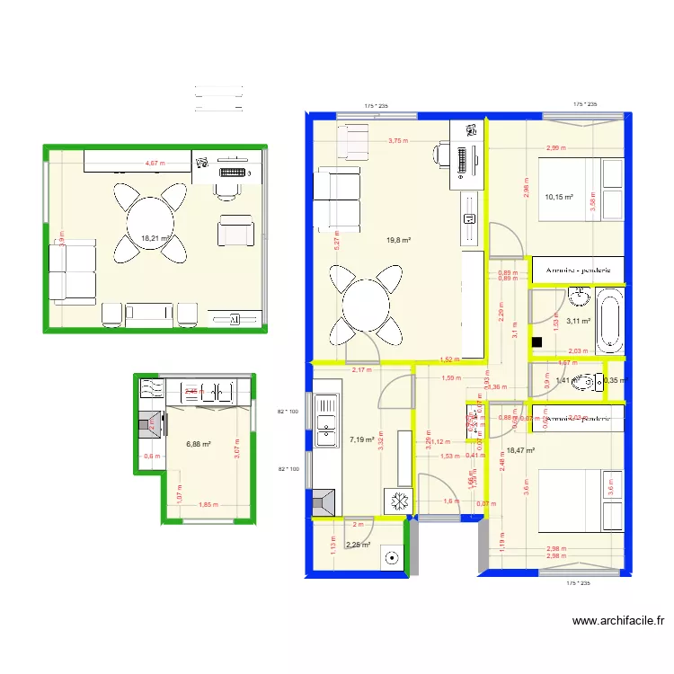 Lorietan. Plan de 10  et 88 m²