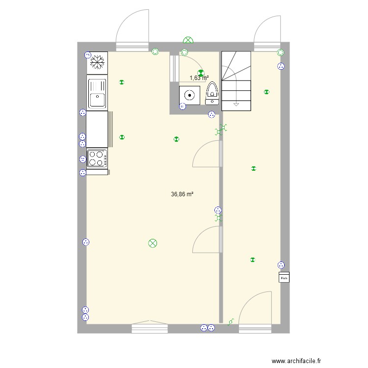 Aigre RDC projet (non définitif). Plan de 2 pièces et 38 m2