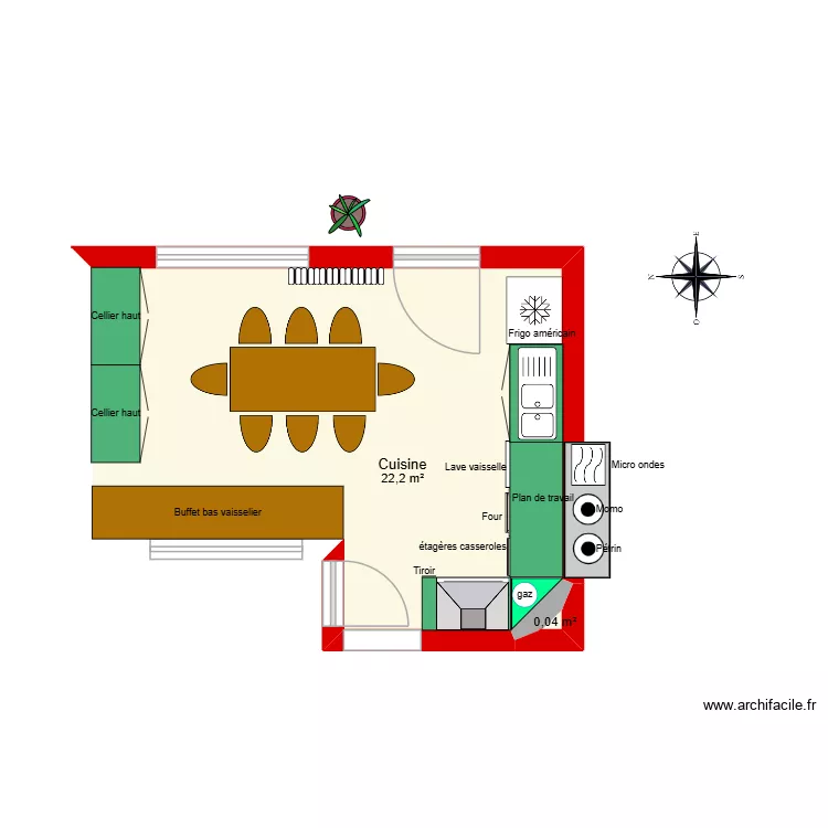 Cuisine 3. Plan de 2  et 22 m²