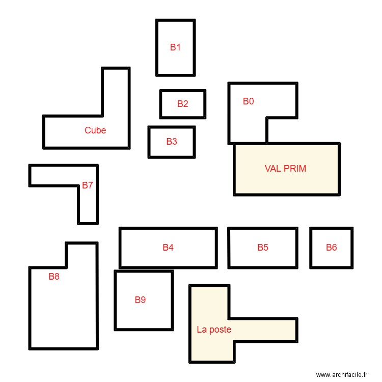 Centre commercial (la dalle). Plan de 13 pièces et 96 m2