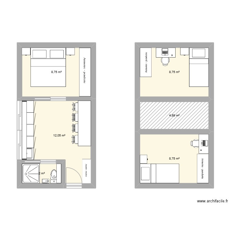 Tiny 1. Plan de 6 pièces et 45 m2