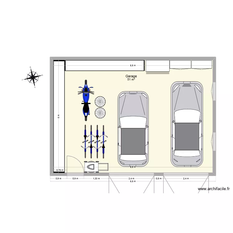 Garage 2026 equipé 2. Plan de 1 Pièce et 51 m² Garage 2026 equipé 2. Plan de 1 Pièce et 51 m²