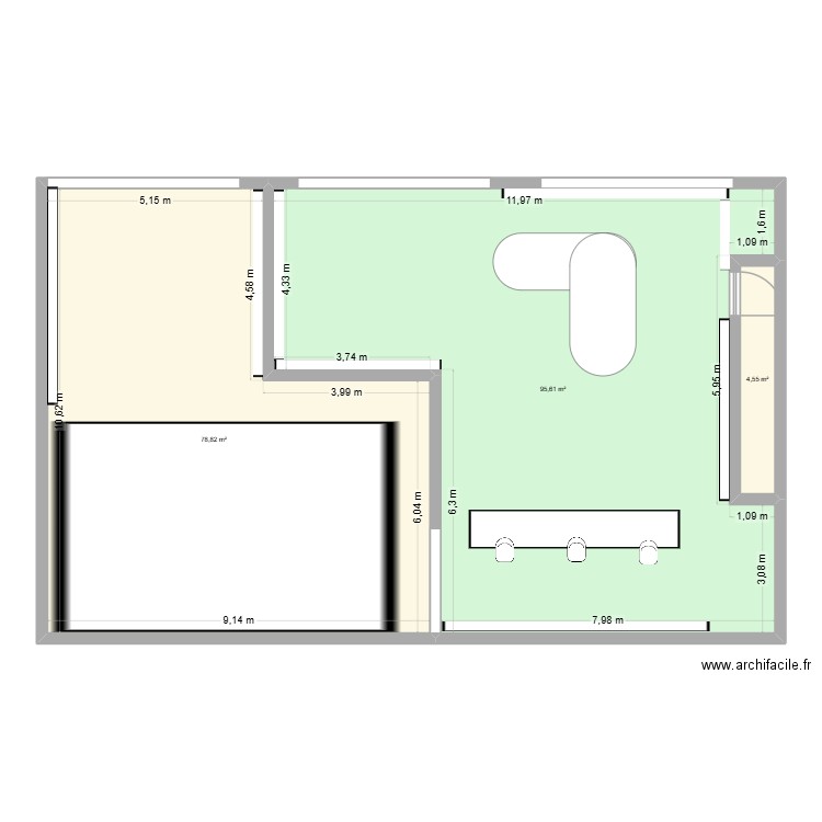RONDEAU. Plan de 3 pièces et 179 m2