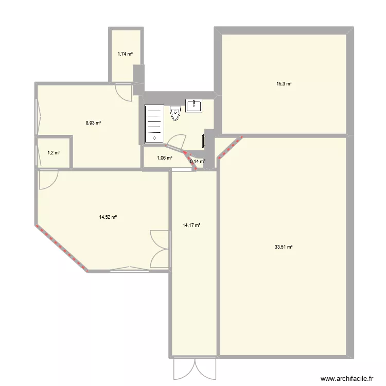 plan actuel 13 fev 2026 V3. Plan de 9  et 91 m²