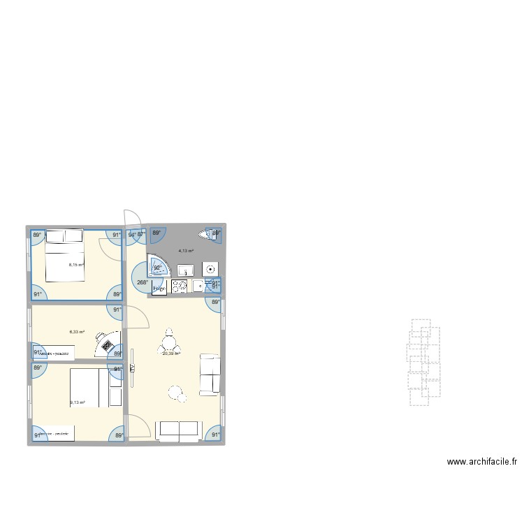 APT BERGER. Plan de 5 pièces et 48 m2