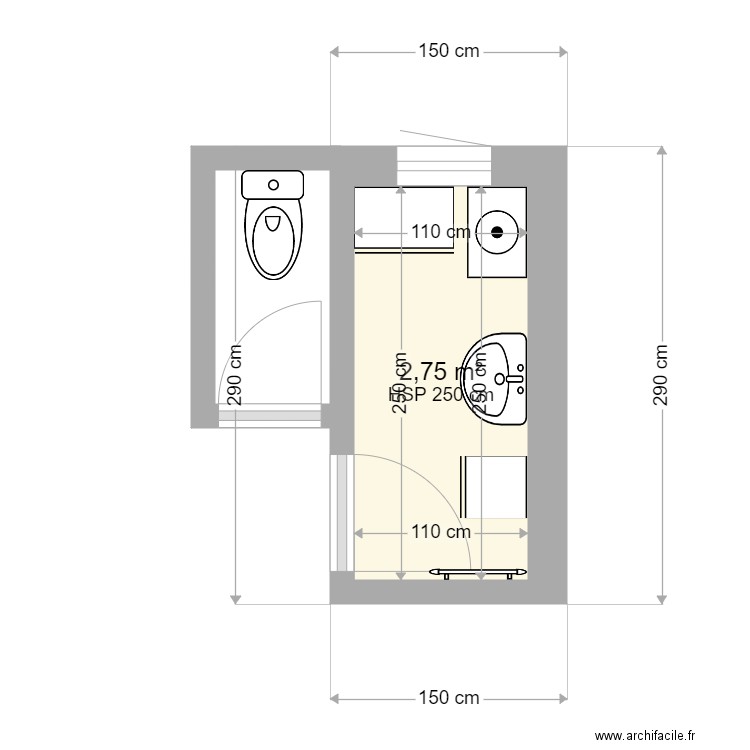 Me GUYOT. Plan de 1 pièce et 3 m2