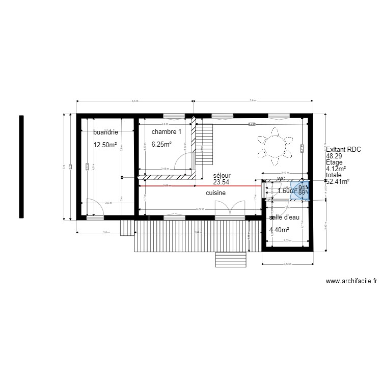 chalet 63 existant   et etage. Plan de 4 pièces et 38 m2