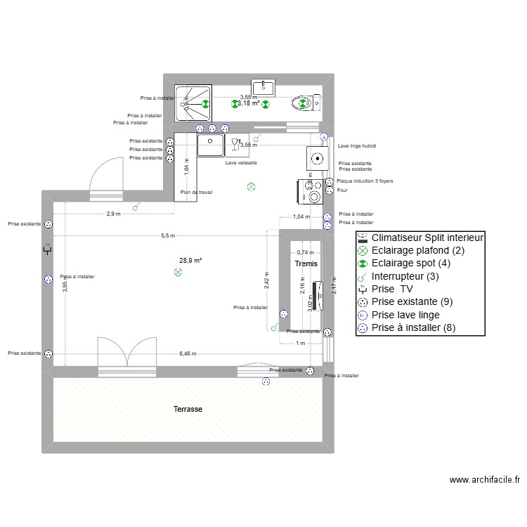 OTA ETAGE. Plan de 4 pièces et 44 m2