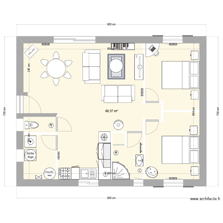 Salignac 2. Plan de 1 pièce et 60 m2