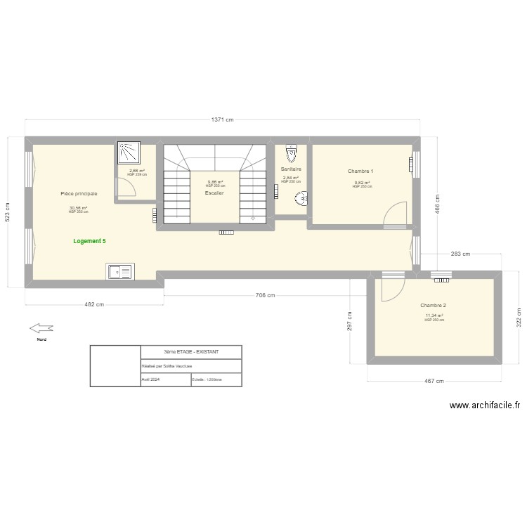 APT - R+3. Plan de 6 pièces et 67 m2