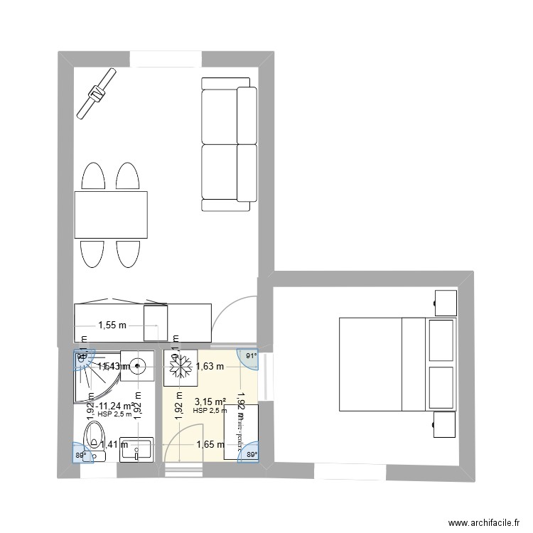 A aménager. Plan de 2 pièces et 6 m2