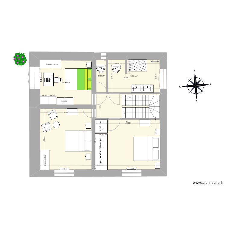 premier étage V3 1.02.25. Plan de 4 pièces et 69 m2