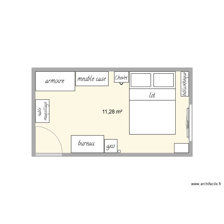 Chambre 2026. Plan de 1 pièce et 11 m2