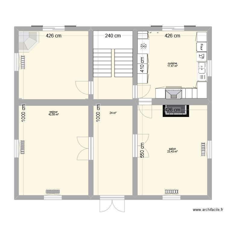 piece et cotation. Plan de 4 pièces et 107 m2