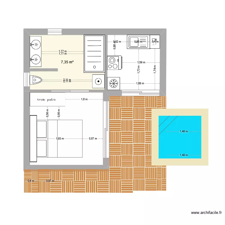 Bungalow. Plan de 1 et 7 m² Bungalow. Plan de 1 et 7 m²