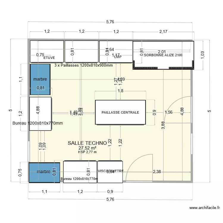 SALLE TECHNO PHOTONIS. Plan de 1  et 28 m²