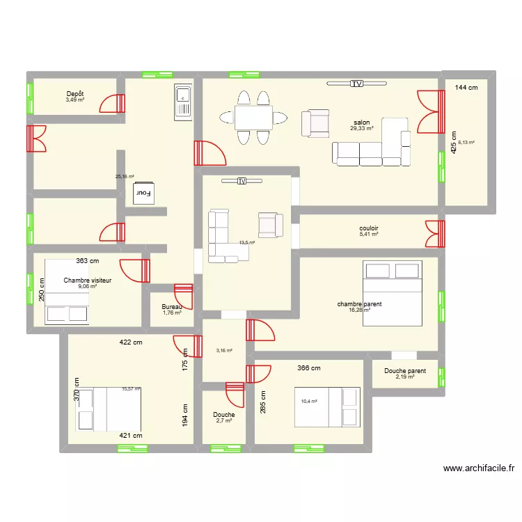 plan nsele. Plan de 14 pièces et 144 m²