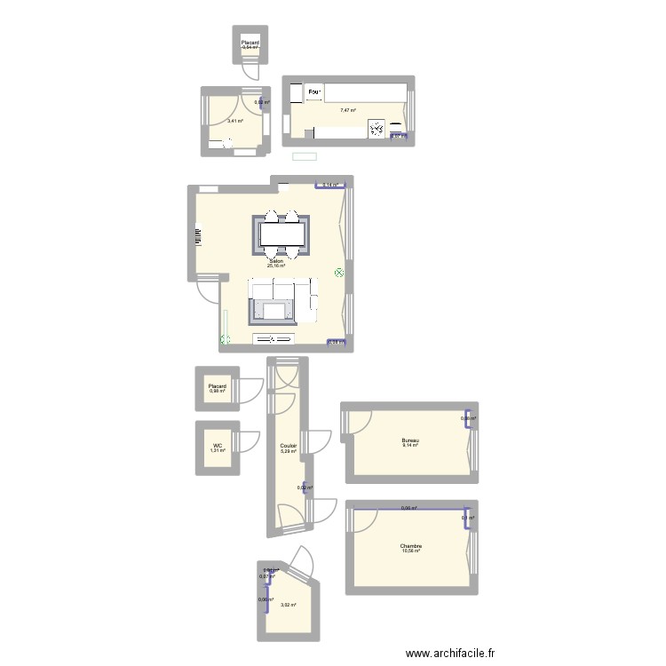 Chatillon 2. Plan de 21 pièces et 68 m2