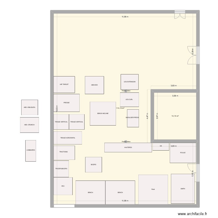 PLATEAU MUSCU 2. Plan de 2 pièces et 189 m2