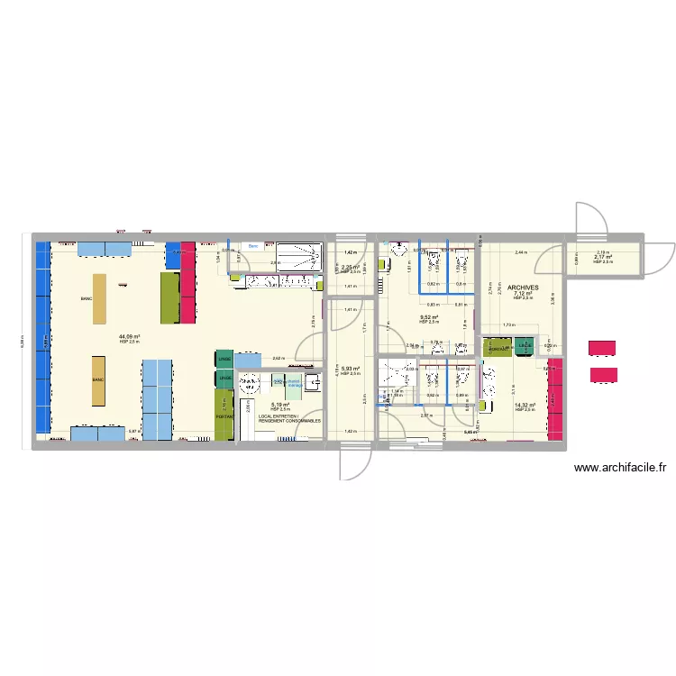 PROJET 6 -Sanitaires et Vestiaires ARMEN. Plan de 8  et 91 m²