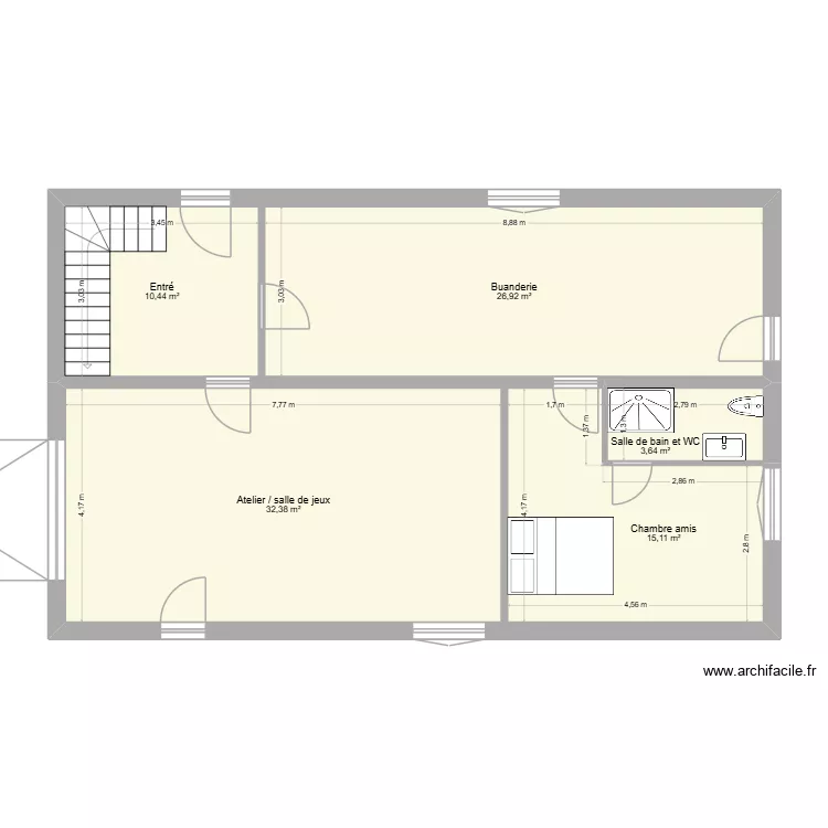 rez du chausee juillan. Plan de 5  et 88 m²