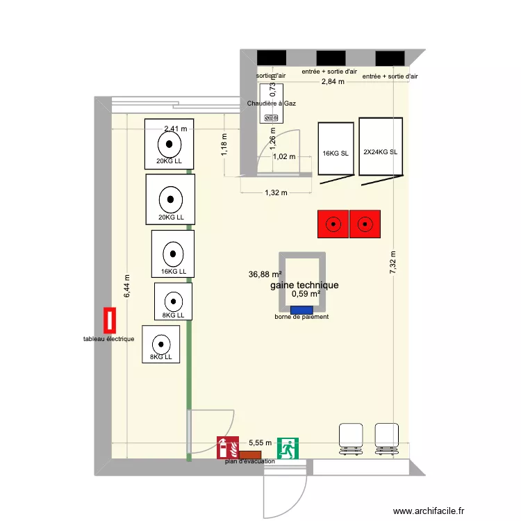plan laverie - FGE. Plan de 2  et 38 m²