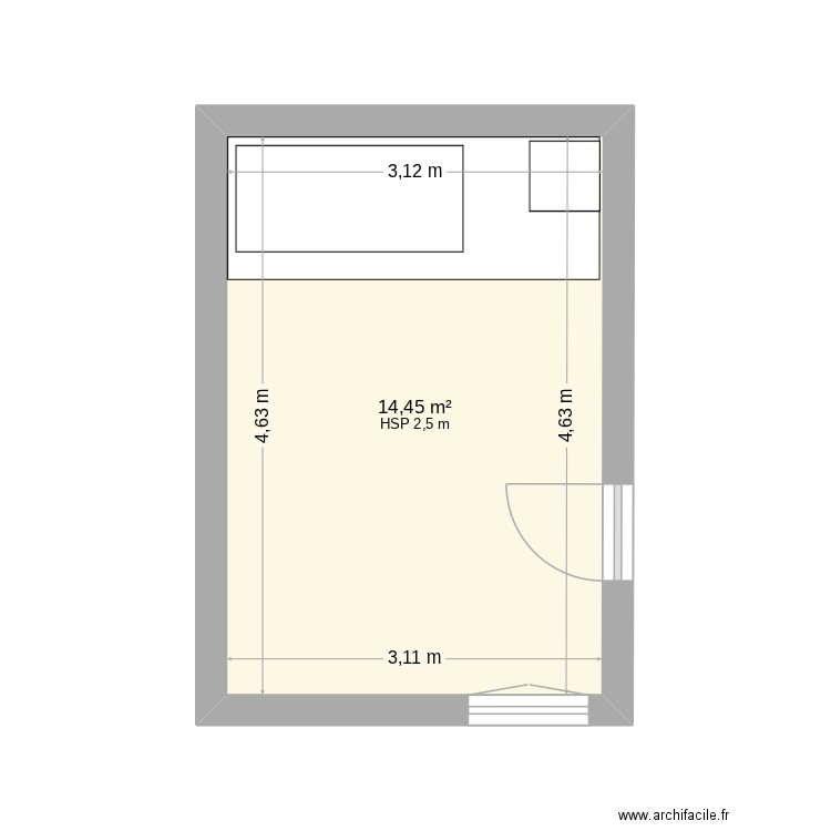 mezzanine Tahnee. Plan de 1 pièce et 14 m2