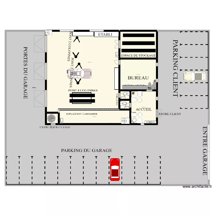 Garage automobile. Plan de 