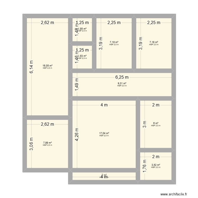 PLAN MEME. Plan de 11 pièces et 80 m2