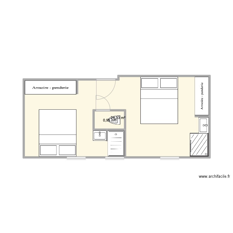 Jorky. Plan de 2 pièces et 25 m2