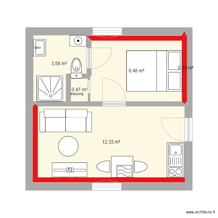 studio  n 62. Plan de 5 pièces et 23 m2