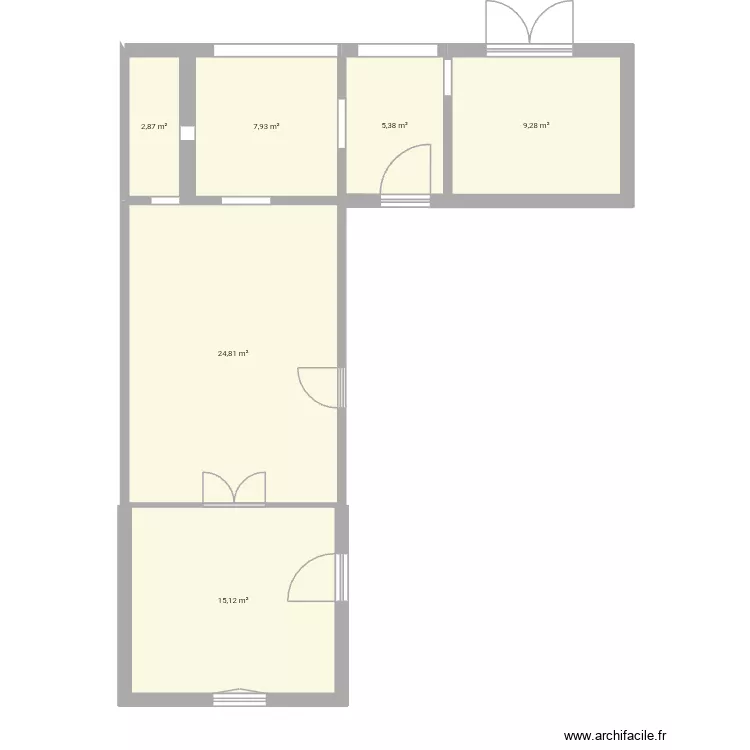 Esquisse avec portes et fenetres. Plan de 6 Pièces et 65 m² Esquisse avec portes et fenetres. Plan de 6 Pièces et 65 m²