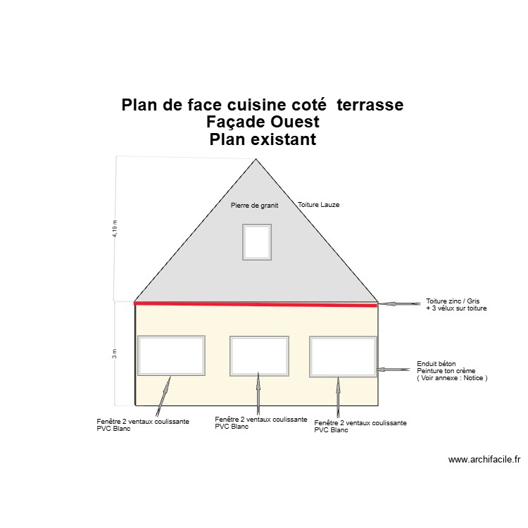 Plan existant face ouest V2 2026. Plan de 0 pièce et 0 m2