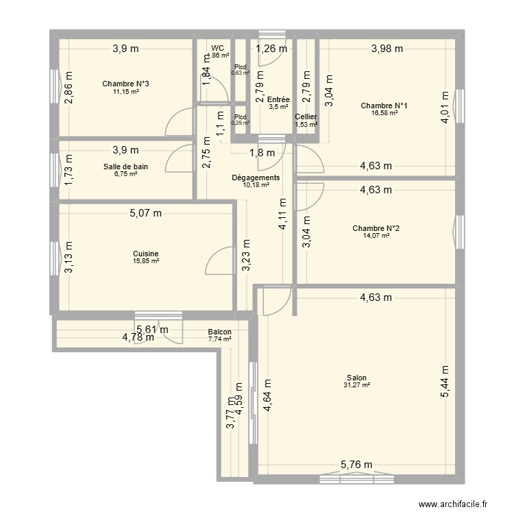 T4 - Bonneville. Plan de 13 pièces et 121 m2