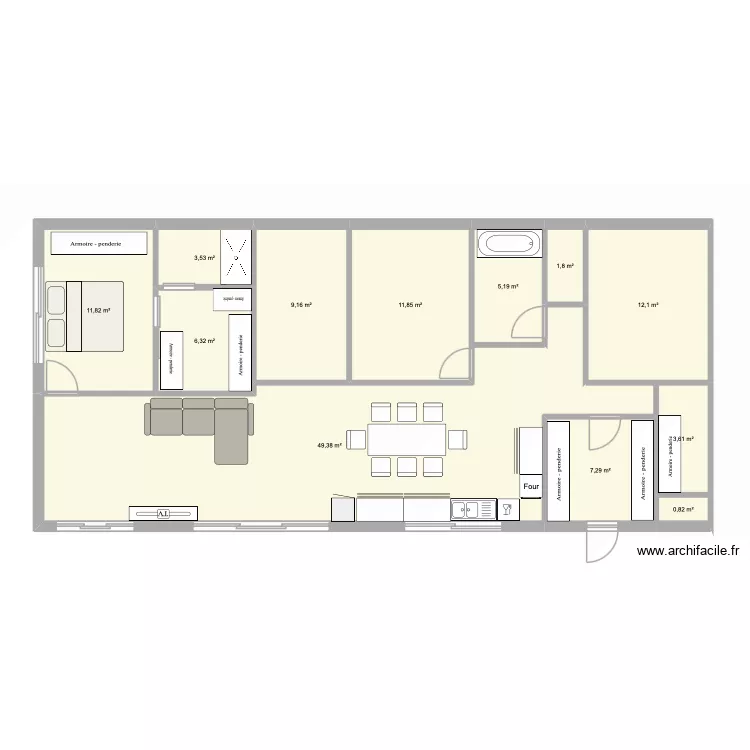 Essaie maison rectangulaire. Plan de 12 Pièces et 123 m² Essaie maison rectangulaire. Plan de 12 Pièces et 123 m²