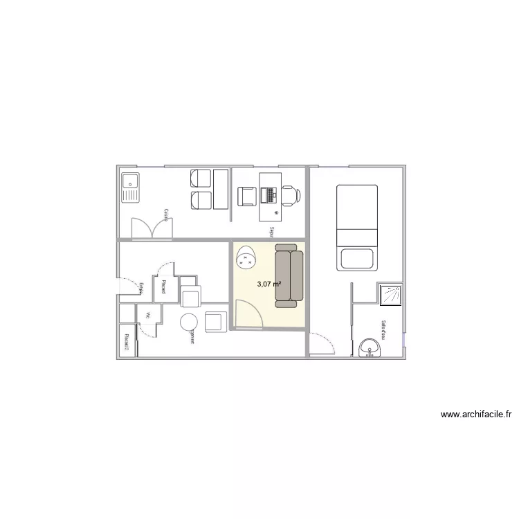 étage idée aménagement. Plan de 1 Pièce et 3 m² étage idée aménagement. Plan de 1 Pièce et 3 m²
