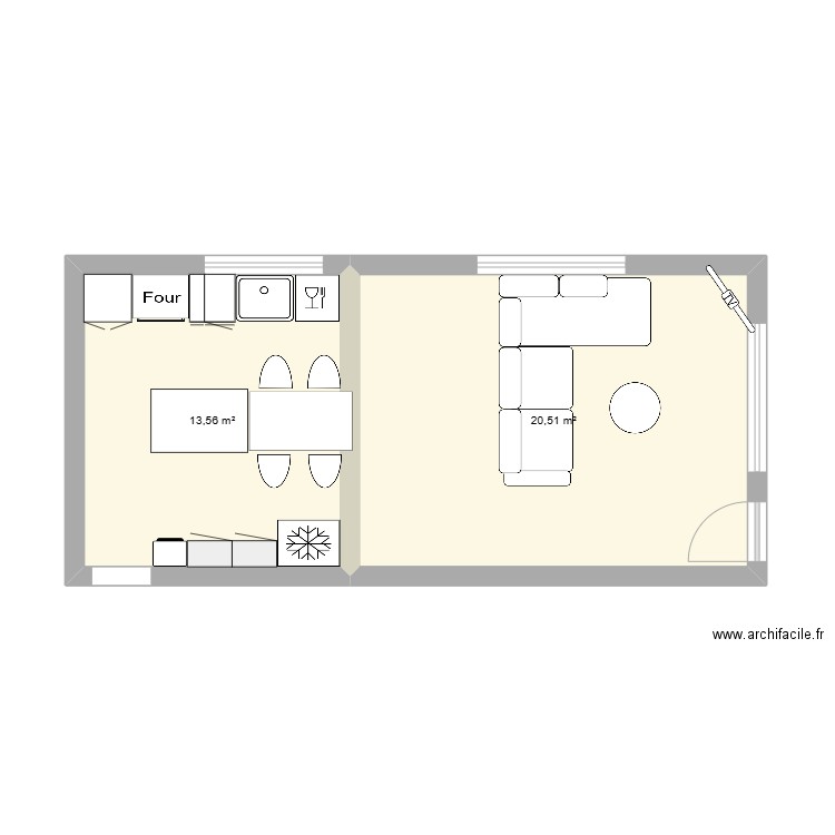 Méchins. Plan de 2 pièces et 34 m2