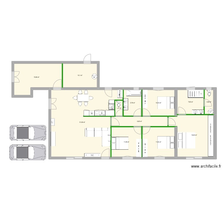 Malves Salon V6. Plan de 12 pièces et 154 m2