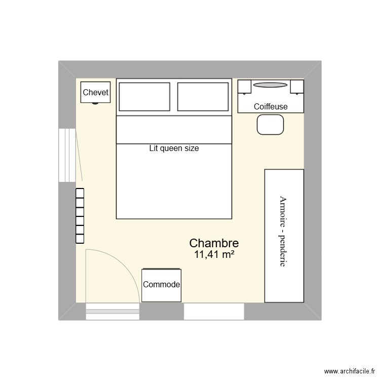 Chambre parentale. Plan de 1 pièce et 11 m2